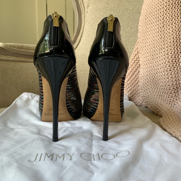 Jimmy Choo Hologram & Black Patent Peep-Toe Bootie - Picture 2 of 7